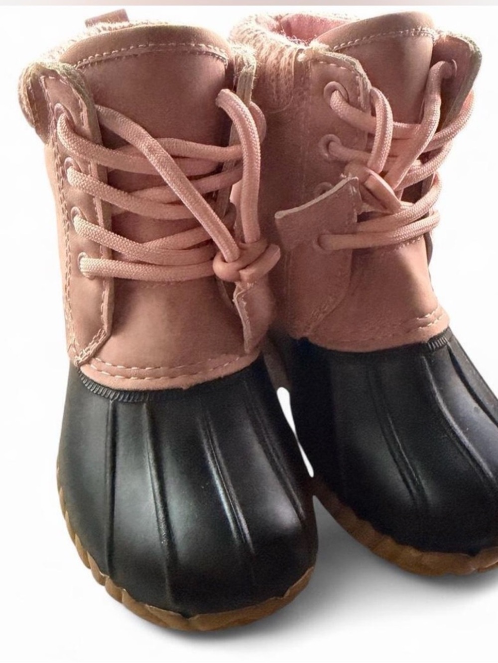 Toddler Pink Waterproof Duck Boots with Black Rubber Sole